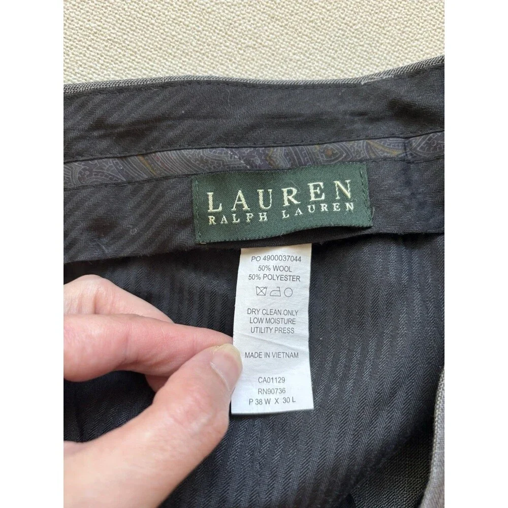 Lauren Ralph Lauren Men's Charcoal Wool Blend Dress Pants Flat Front Size 33x30‎